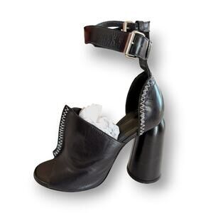 Ellery Black Leather Slingback Peep Toe Block Heels Sz EU38 US 8